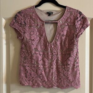 Express Dusty Rose Lace Keyhole Short Sleeve Top